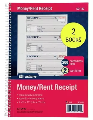 PACK OF 2 — Adams Money / Rent Receipt Book 2-Part Carbonless 7-5/8  X 11  • $22.99