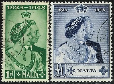 Sg 249 & 250 Malta 1949 Silver Wedding Set – Used • $6.84