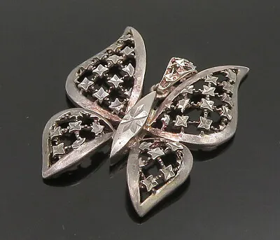 925 Sterling Silver - Vintage Diamond Pattern Open Butterfly Pendant - PT20074 • $38.16