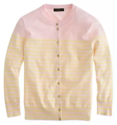 J. Crew Jackie Cardigan Striped Anchor Buttons Pink Yellow Nautical Size Medium • $44.99