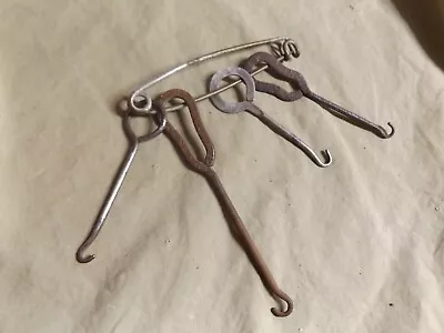 4 Antique Button Shoe Hooks Lacers W Diaper Pin W Advertising Distressed • $5.49