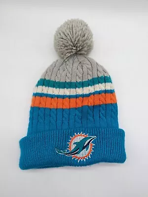 Striped Miami Dolphins Beanie Cuffed Knit Winter Hat 100% Acrylic Cap • $17.99