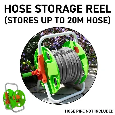 PRE-ASSEMBLED Green Garden Hose Storage Reel Cart Trolley Holds 20 Metres Pipe • £18.99