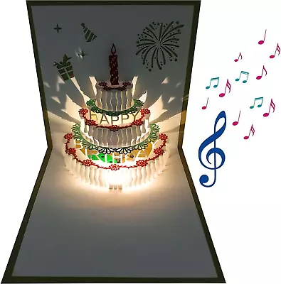 3D Pop Up Birthday CardsWarming LED Light Birthday Cake Music Happy Birthday Ca • $23.99