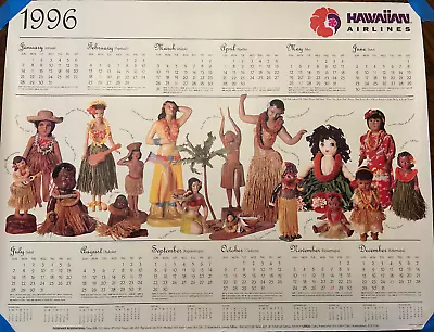 Vintage 1996 Hawaiian Airlines Calendar Poster HULA GIRLS Nodders Dolls Barbie • $24