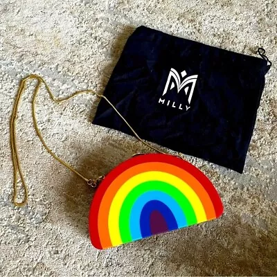 Milly Half Moon Rainbow Clutch Purse Handbag Acrylic Hard Shell With Dustbag • $194