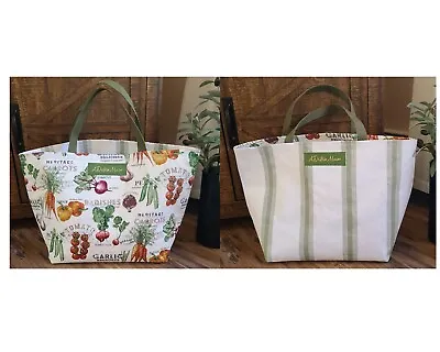 REVERSIBLE Market Tote Bag Handmade Garden Veggie Striped Canvas Durable  • $45