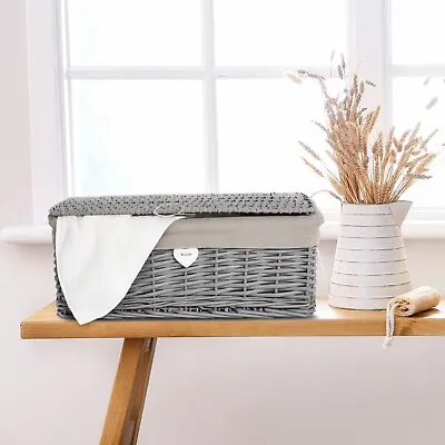£14.99 • Buy New Grey Painted Lid Wicker Basket Storage Collection Shelve Box Gift Hamper