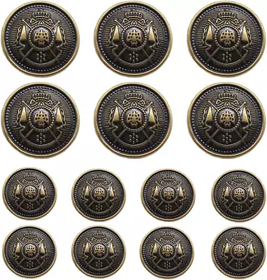 14 Pieces Antique Metal Buttons 15Mm 20Mm Blazer Buttons Set For Blazers Suits • $17.20