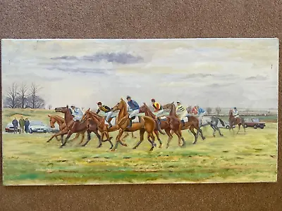 Oil Painting Horseracing Racehorses Holderness Point To Point Dalton Park • £225