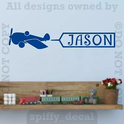 Personalized Monogram AIRPLANE Name Banner Vinyl Wall Decal Decor Custom Nursery • $18.92