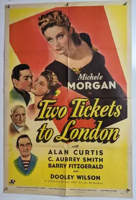 Rare Original 1943 Vintage 1sh Movie Poster TWO TICKETS TO LONDON Michele Morgan • $149.85