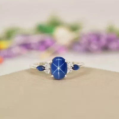 Vintage Blue Lindy Star Ring Blue Star Wedding Ring Sterling Silver Ring . • $123.50