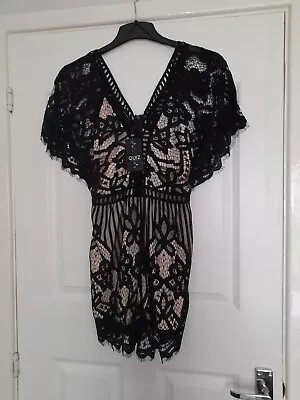 Quiz Black Lace Playsuit Size 12 • £15