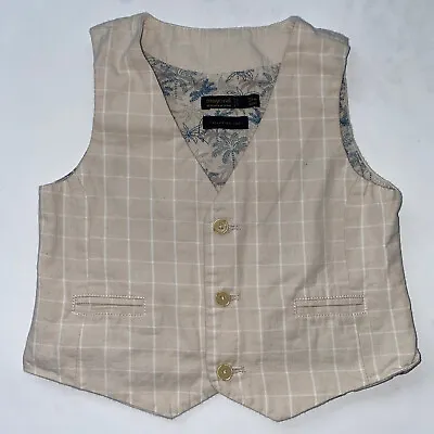 Mayoral Euro Boutique VEST Baby Boy 24m Cream Plaid Tailoring Line Cotton Linen • $14.88
