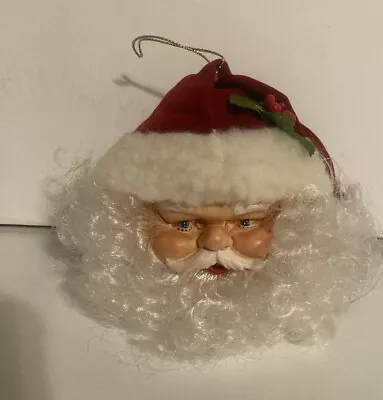 Vintage Santa Head Curly Beard Jingle Bell Ornament 4” Taiwan • $10