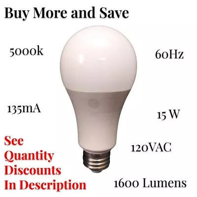 Light Bulb (10 Pack) LED Dimmable GE A21 E26 120V 15W 1600 Lumen 5000k L-10 • $57.50