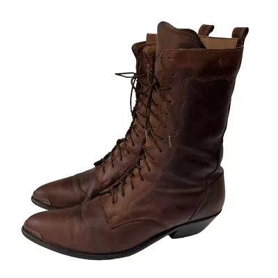 Vintage 90s ACME Leather Victorian Style Western Brown Lace Up Boots • $65.97