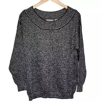 Vintage Boatneck Sweater Black & Silver Striped Jimmy Garcia Medium Glitzy NOS • $15.19