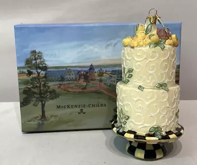 Mackenzie-Childs Della Robbia Cake Ornament Courtly Check Blown Glass Handpaint • $125