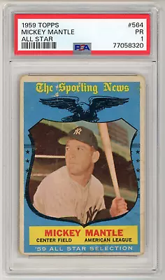 1959 Topps Mickey Mantle The Sporting News All Star # 564 PSA 1 Yankees HOF • $200