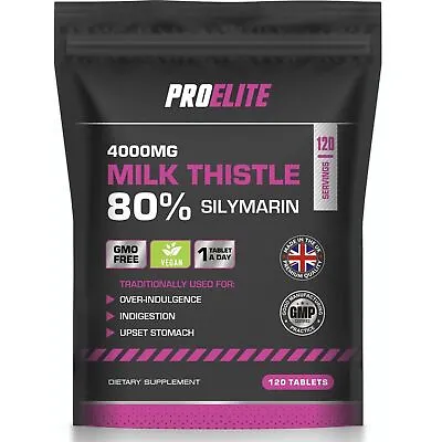 Milk Thistle 4000mg - 120 Tablets High Strength 80% Silymarin Vegan Liver Health • £5.99