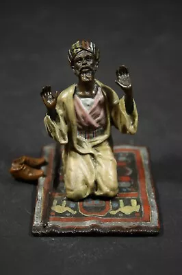 Vienna Bronze Statue Oriental Arab Praying On A Carpet Polychrome Cold Painte • $195