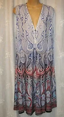 New 3x Shoreline Blue Paisley Print Zip Neckline Stretch Swing Shift Dress • $29