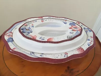 Large Vintage Floral Design Oval Melamine Hard Plastic Serving Dish With Lid • £5