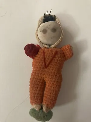 $9 • Buy Vintage Miniature 2  Japanese Crochet Knitted Stuffed Boy Holding Red Ball