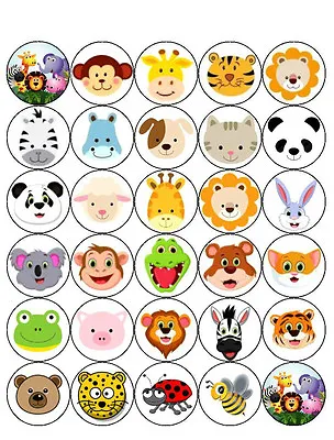 30  Pre-cut Animals Insects Jungle Cup Cake Edible Rice Wafer  Paper Toppers • £2.90