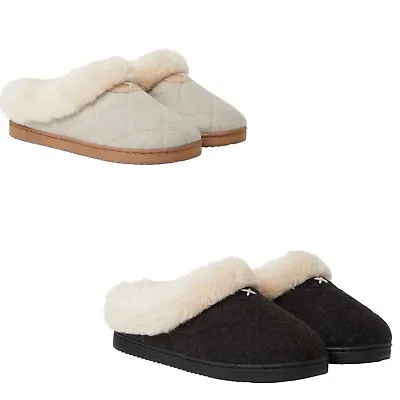 Dearfoams Women's Memory Foam House Slippers Quilted Pattern And Faux Fur House • $9