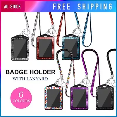 Badge Holder W/ Lanyard Diamond ID Card PU Leather Key  Cruise Case Neck Strap • $25.95