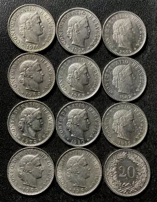 Old Switzerland Coin Lot - 20 RAPPEN - Wide Date Range - 12 Coins - FREE SHIP • $9.99