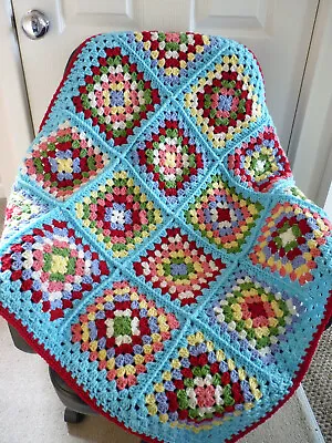 Handmade Crochet Granny Square Baby Blanket Rainbow Baby Shower Gift 32 X 32 Ins • £16.99