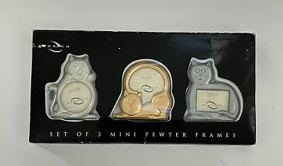 NEW KENRICH Boxed SET 3 MINI PEWTER CAT SHAPED PHOTO Picture Frames Gift Lover • $9.89