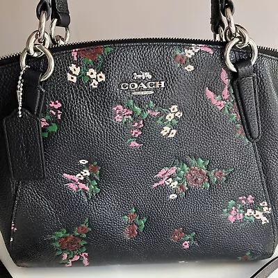 Coach Small Kelsey Satchel Bag Black Floral Embossed Leather Crossbody F25875 • $99