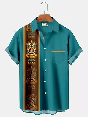 Royaura Vintage Bowling Tiki Totem Men's Pocket Casual Button Shirt • $9.99