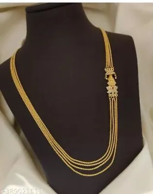 Indian Fashion Jewelry Ethnic Gold Plated Long Necklace 22k Light Chain Mala 22  • £18.18