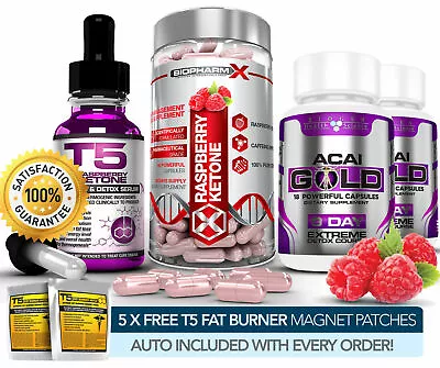 £16.19 • Buy Raspberry Ketone Capsules + Serum + Acai Gold Slimming / Diet & Detox Pills++