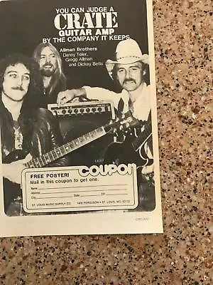 1981 Vintage 5x8 Small Print Ad For Crate Guitar Amps With The Allman Brothers • $16.78