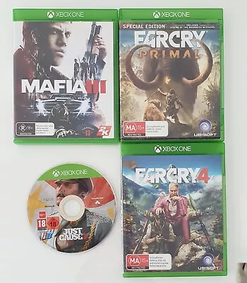 LOT OF 4 Xbox One FARCRY 4 FARCRY PRIMAL MAFIA III JUST CAUSE 3 *Free   Post • $29.95