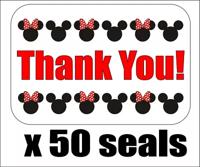 50 Mickey Minnie Mouse Silhouette Thank You Envelope Seals / Labels 1  X 1.5  • $2.15