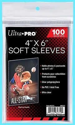100 ULTRA PRO 4x6 Inch PREMIUM SOFT SLEEVES Postcard Photo Acid Free Clear Poly • $8.69