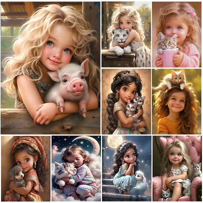 5D DIY Full Round Drill Diamond Painting Sweet Girl And Animal Kit Home Decor • $8.29