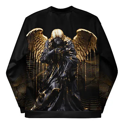 Angel Death Bomber Jacket Gold Dripped Greek Statue Print Rave Edgy Streetwear • $73