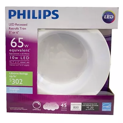 Philips LED Retrofit Dimmable 65w - 10w LED 5” Or 6” Recessed Lighting 800 Lumen • $18.99