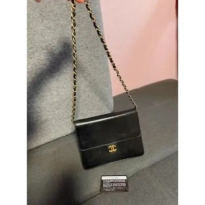 $1365 • Buy CHANEL Black Chain Shoulder Mini Bag Leather Vintage Used From Japan