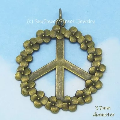 Bronze Peace Sign Pendant 04093-P Boho Chic Hippie Retro Emo Flower Pendant • $11.99