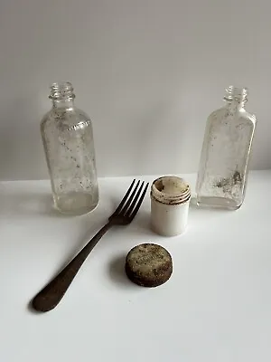 Vintage Bottle Lot -Pinex Troutman’s Cough Syrup Mentholatum Plus A Rusty Fork • $18.12